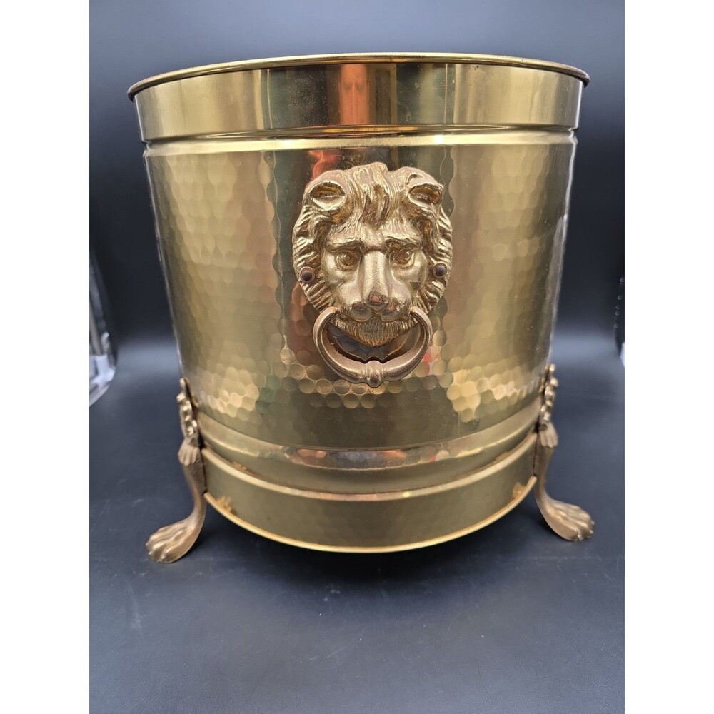 Beautiful 14" Footed Brass Lion Head Bristol Planter Made in USA